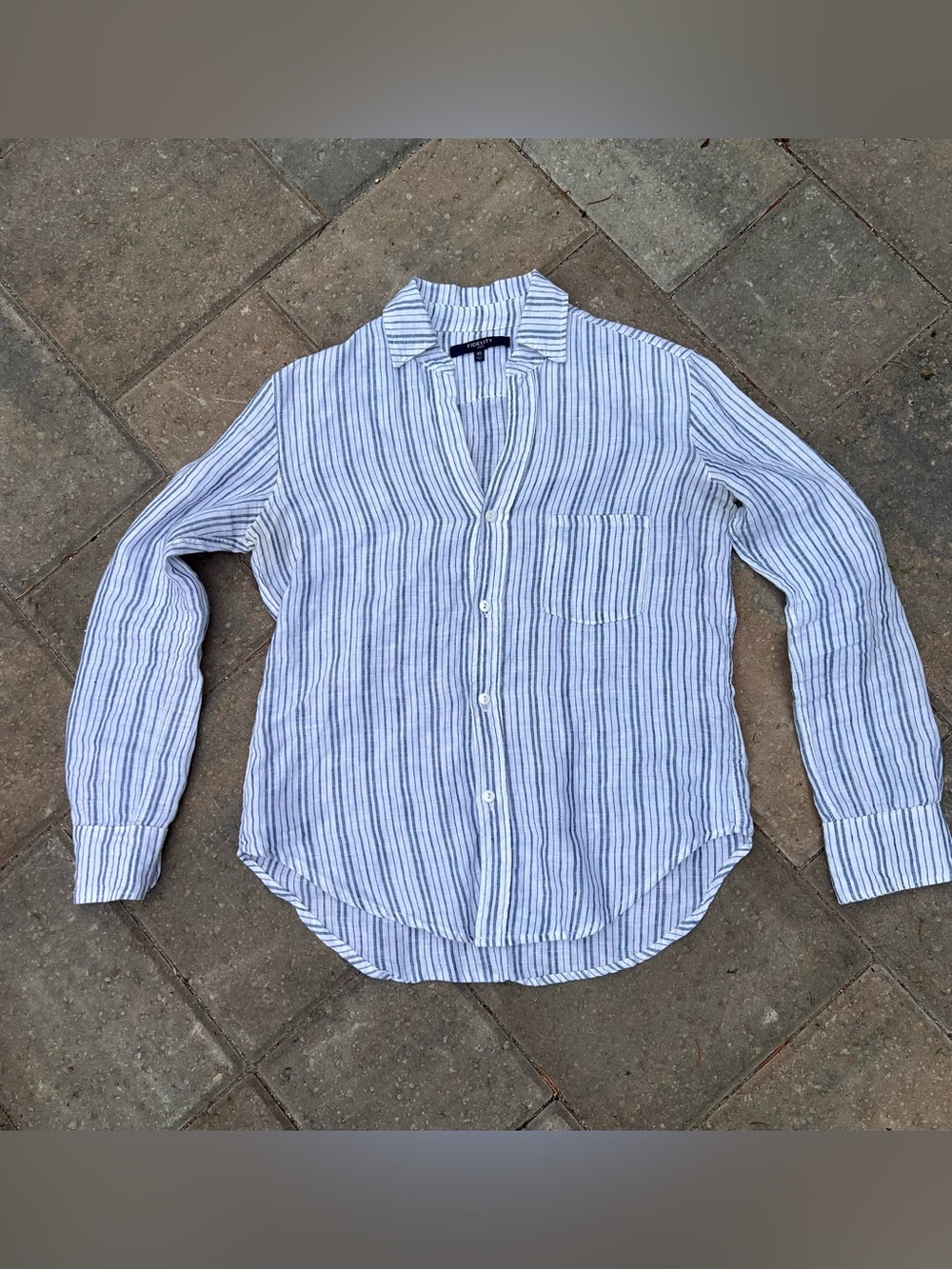 FIDELITY DENIM Blue White Striped 100% Linen Button Down Shirt Size XS